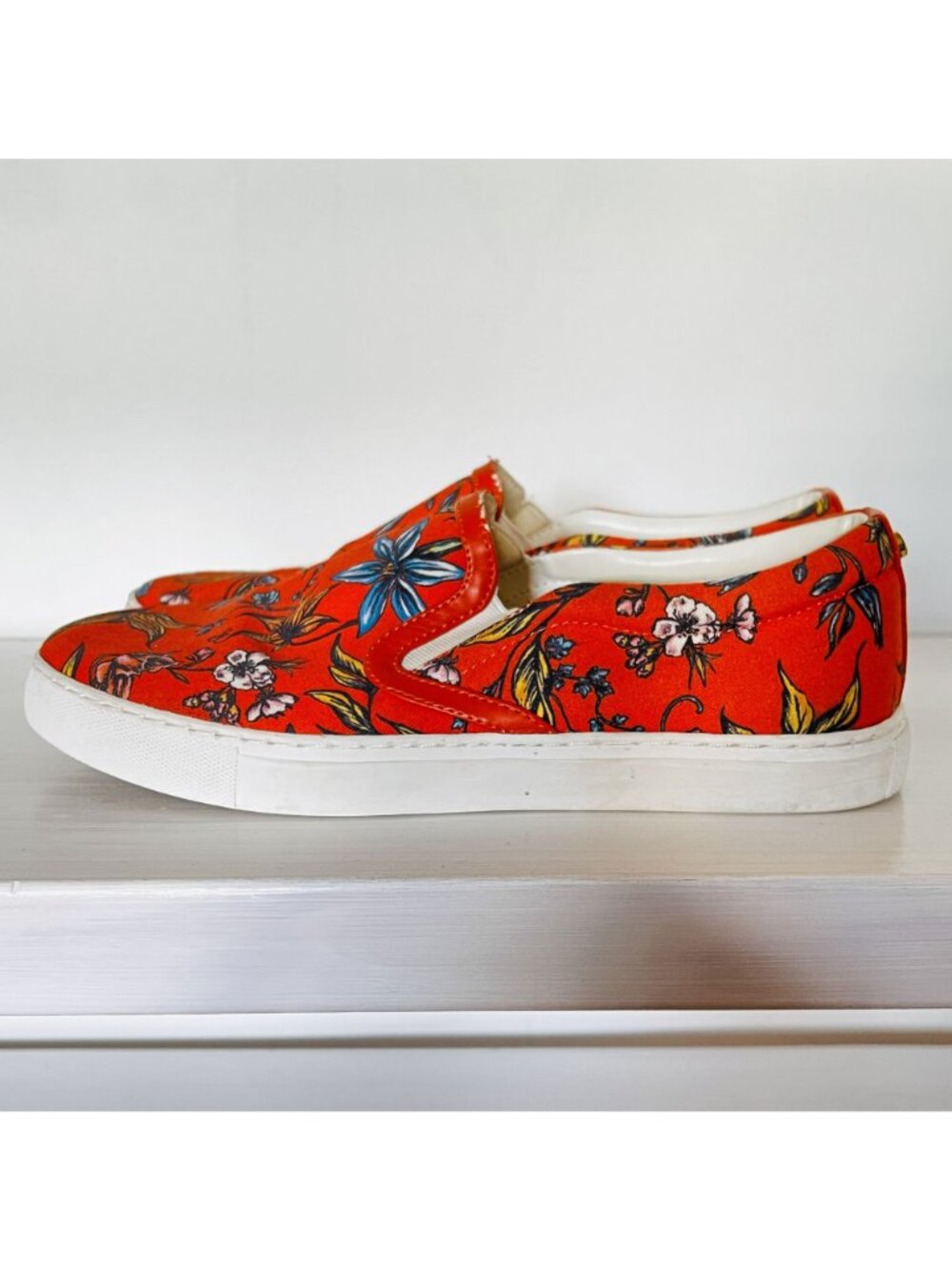 Sam Edelman Pixie Orange Floral Slip-On Sneakers Spring Summer Boho Chic Sz 8.5 - Picture 3 of 8